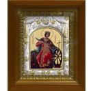 Икона освященная "Екатерина великомученица", дерево, серебро 925 пробы, 14x18 см, в деревянном киоте 20x24 см