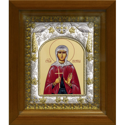 Икона освященная "Кристина (Христина) мученица", дерево, серебро 925 пробы, 14x18 см, в деревянном киоте 20x24 см фото
