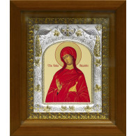 Икона освященная "Мария Магдалина равноапостольная, мироносица", серебро 925, 14x18 см, в деревянном киоте 20x24 см фото