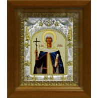 Икона освященная "Нина равноапостольская", дерево, серебро 925 пробы, 14x18 см, в деревянном киоте 20x24 см фото