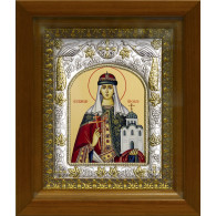 Икона освященная "Ольга равноапостольная великая княгиня", дерево, серебро 925 пробы, 14x18 см, в деревянном киоте 20х24 см фото