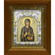 Икона освященная "Параскева Римская", дерево, серебро 925 пробы, 14x18 см, в деревянном киоте 20x24 см фото