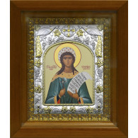 Икона освященная "Серафима дева мученица", дерево, серебро 925 пробы, 14x18 см, в деревянном киоте 20x24 см фото