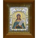 Икона освященная "Серафима дева мученица", дерево, серебро 925 пробы, 14x18 см, в деревянном киоте 20x24 см