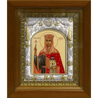 Икона освященная "Тамара благоверная царица", дерево, серебро 925 пробы, 14x18 см, в деревянном киоте 20x24 см фото