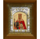 Икона освященная "Тамара благоверная царица", дерево, серебро 925 пробы, 14x18 см, в деревянном киоте 20x24 см