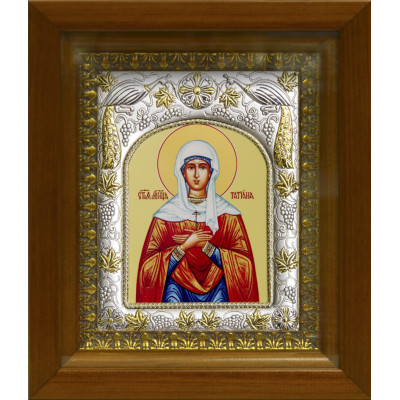 Икона освященная "Татиана (Татьяна) мученица", дерево, серебро 925 пробы, 14x18 см, в деревянном киоте 20x24 см фото
