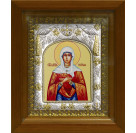 Икона освященная "Татиана (Татьяна) мученица", дерево, серебро 925 пробы, 14x18 см, в деревянном киоте 20x24 см