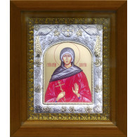 Икона освященная "Валерия Кесарийская св. мчц.", дерево, серебро 925 пробы, 14x18 см, в деревянном киоте 20x24 см фото