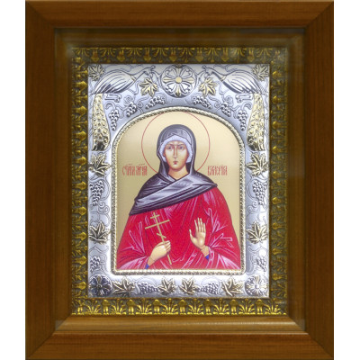 Икона освященная "Валерия Кесарийская св. мчц.", дерево, серебро 925 пробы, 14x18 см, в деревянном киоте 20x24 см фото