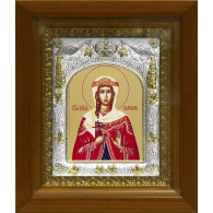 Икона освященная "Варвара великомученица", дерево, серебро 925 пробы, 14x18 см, в деревянном киоте 20x24 см фото