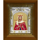 Икона освященная "Варвара великомученица", дерево, серебро 925 пробы, 14x18 см, в деревянном киоте 20x24 см