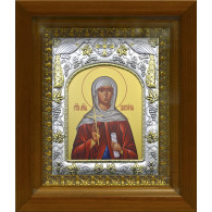 Икона освященная "Св. мученица Виктория", серебро 925 пробы, 14x18 см, в деревянном киоте 20x24 см фото