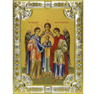 Икона освященная "Архангелы Михаил, Гавриил и Рафаил", дерево, серебро 925 пробы, 18x24 см, со стразами