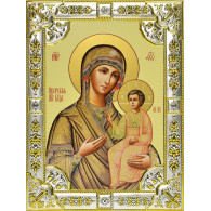 Икона освященная "Иверская икона Божией Матери" из серебра 925 пробы, 18x24 см, со стразами фото