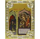 Икона освященная "Божья Матерь Нечаянная Радость", дерево, серебро 925 пробы, 18x24 см,со стразами