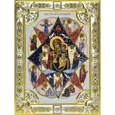 Икона освященная "Божья Матерь Неопалимая Купина", дерево, серебро 925 пробы,18x24 см, со стразами фото