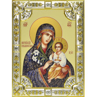Икона освященная "образ Божией Матери Неувядаемый Цвет ", дерево, серебро 925 пробы, 18x24 см, со стразами фото