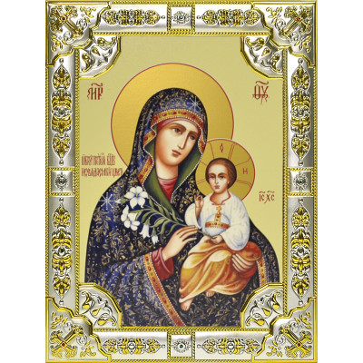 Икона освященная "образ Божией Матери Неувядаемый Цвет ", дерево, серебро 925 пробы, 18x24 см, со стразами фото