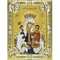 Икона освященная "Неувядаемый Цвет икона Божией Матери", дерево, серебро 925 пробы,18x24 см, со стразами фото