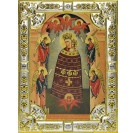 Икона освященная "Богородица Прибавление Ума", дерево, серебро 925 пробы, 18x24 см, со стразами