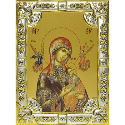 Икона освященная "Страстная икона Божией Матери", дерево, серебро 925 пробы, 18x24 см, со стразами фото