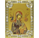 Икона освященная "Страстная икона Божией Матери", дерево, серебро 925 пробы, 18x24 см, со стразами