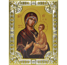 Икона освященная "Тихвинская икона Божией Матери", дерево, серебро 925 пробы, 18x24 см, со стразами