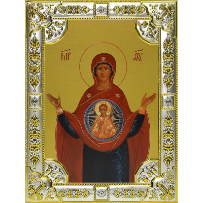 Икона освященная "Знамение икона Божией Матери" из серебра 925 пробы, 18x24 см, со стразами фото
