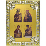 Икона освященная "Божья Матерь Четырехчастная", дерево, серебро 925 пробы, 18x24 см, со стразами фото