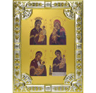 Икона освященная "Божья Матерь Четырехчастная", дерево, серебро 925 пробы, 18x24 см, со стразами