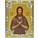 Икона освященная "Алексей Человек Божий", дерево, серебро 925 пробы, 18x24 см, со стразами