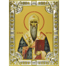 Икона освященная "Алексей Московский", дерево, серебро 925 пробы, 18x24 см, со стразами