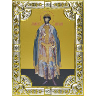 Икона освященная "Димитрий (Дмитрий) Донской благоверый князь", дерево, серебро 925 пробы, 18x24 см, со стразами фото