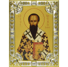 Икона освященная "Василий Великий, архиепископ Кесарии Каппадокийской, святитель" из серебра 925 пробы, 18x24 см, со стразами