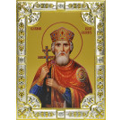 Икона освященная "Владимир Великий", дерево, серебро 925 пробы, 18x24 см, со стразами