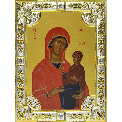 Икона освященная "праведная Анна, мать Пресвятой Богородицы", дерево, серебро 925 пробы, 18x24 см фото