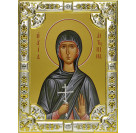 Икона освященная "Антонина Никейская мученица", дерево, серебро 925 пробы, 18x24 см, со стразами