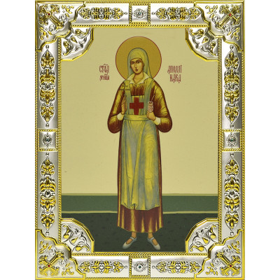 Икона освященная "Аполлинария Тупицына", дерево, серебро 925 пробы, 18x24 см, со стразами фото