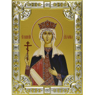 Икона освященная "Елена, равноапостольная царица", дерево, серебро 925 пробы, 18x24 см, со стразами фото
