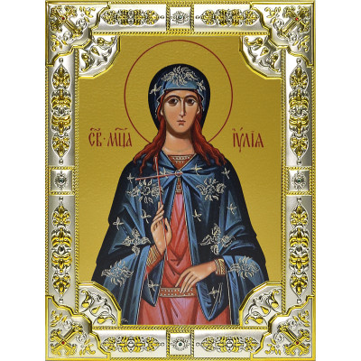 Икона освященная "Иулия (Юлия) мученица", дерево, серебро 925 пробы, 18x24 см, со стразами фото