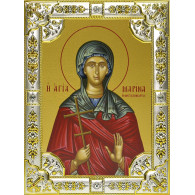 Икона освященная "Марина Великомученица", дерево, серебро 925 пробы, 18x24 см, со стразами фото