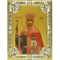 Икона освященная "Тамара благоверная царица", дерево, серебро 925 пробы, 18x24 см, со стразами фото