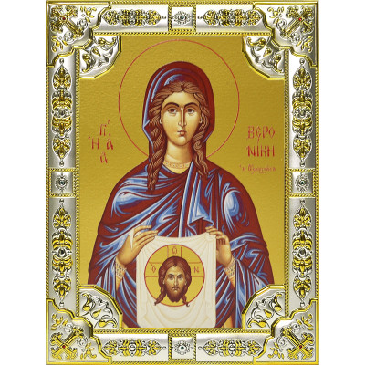 Икона освященная "Св. мученица Вероника", дерево, серебро 925 пробы, 18x24 см, со стразами фото