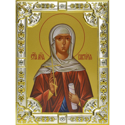 Икона освященная "Св. мученица Виктория", дерево, серебро 925 пробы, 18x24 см, со стразами фото