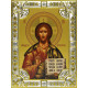 Икона освященная "Спас Вседержитель", дерево, серебро 925 пробы, 18x24 см, со стразами