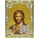 Икона освященная "Спас Вседержитель", дерево, серебро 925 пробы, 18x24 см