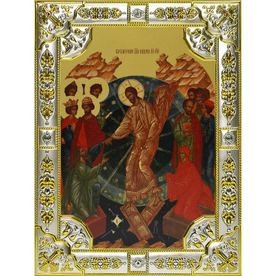 Икона освященная "Воскресение Христово" из серебра 925 пробы, 18x24 см, со стразами фото