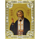 Икона освященная "прп. Серафим Саровский, чудотворец", дерево, серебро 925 пробы, 18x24 см, со стразами