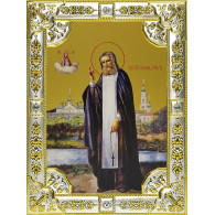 Икона освященная "прп. Серафим Саровский, чудотворец", дерево, серебро 925 пробы, 18x24 см, со стразами фото